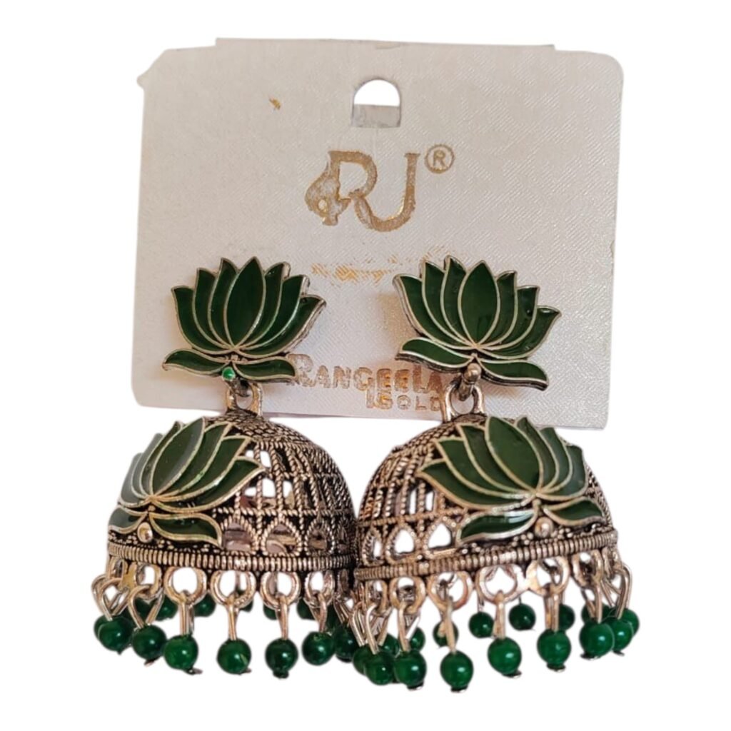 Green Lotus Jhumka Earrings