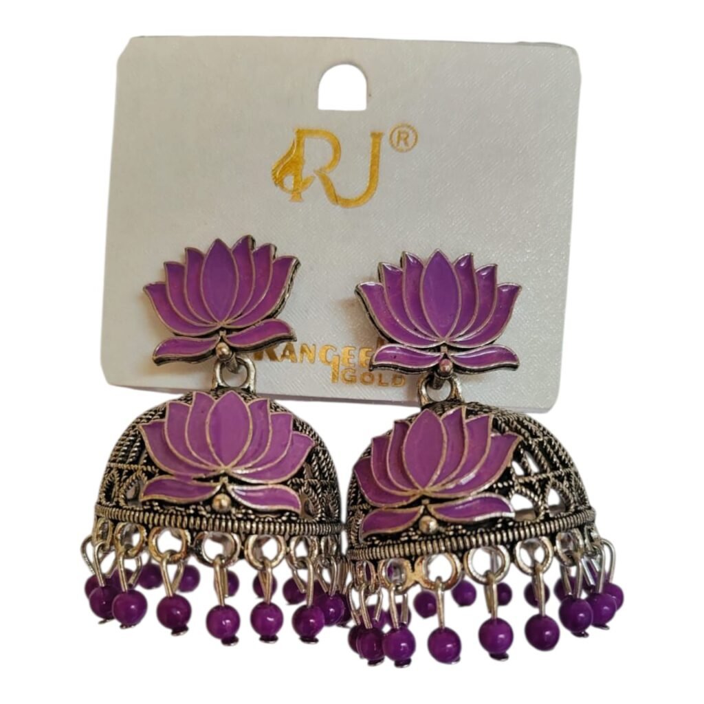 Purple Lotus Jumka Earrings