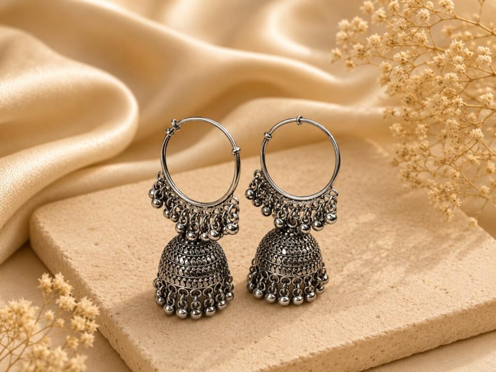 Oxidized Jhumka Hoop Earrings
