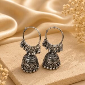 Oxidized Jhumka Hoop Earrings