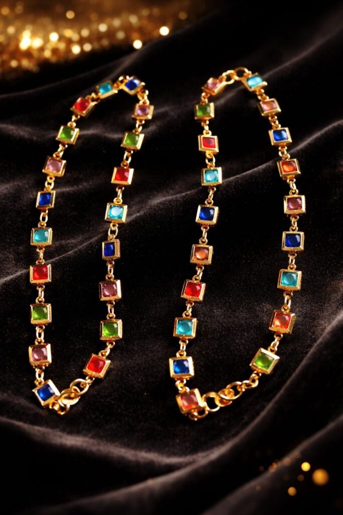 Gold-tone charm anklets with small mixed charms